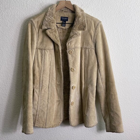 Vintage 1990s American Eagle Outfitters Sherpa-Lined Leather Jacket – Size Mediu - Picture 3 of 13